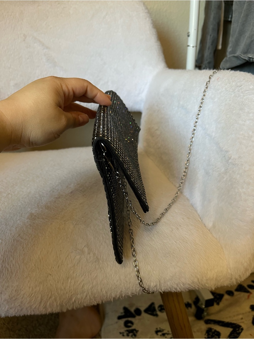 🖤✨ Black Rhinestone Evening Clutch Chain Bag - Picture 8 of 11